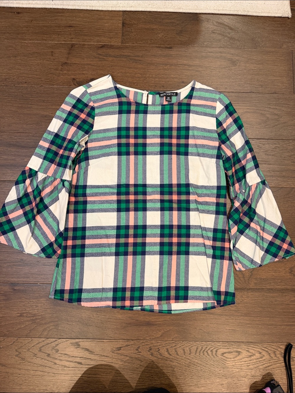 J. Crew Mercantile Plaid 3/4 Bell-Sleeve Top Size 00 - C31-074